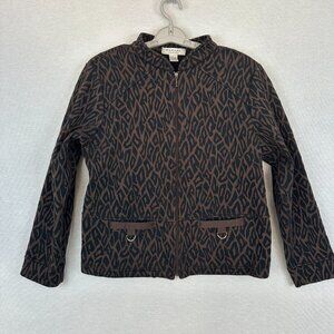 RAFAEL SPORT WOMEN'S FULL-ZIP JACKET WITH ANIMAL PRINT IN BROWN, SHOULDER PADS L